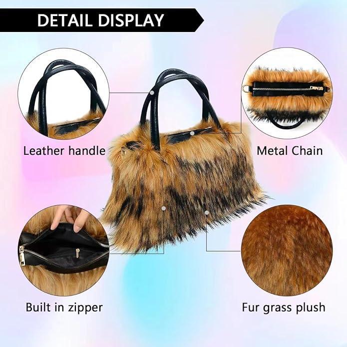 New Faux Fur Handbag Shoulder Purse Shoulder Crossbody Bag, Grab Handle & Strap, Fashion Design, Multiple Colors, Perfect Daily Accessory,Women's Shoulder Handbags Faux Fur Tote Bag Fluffy Satchel Handbags for Women, Mom, Friend, Bridesmaids