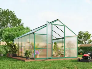 GAOMON Greenhouse, 8x12 FT Greenhouse for Outdoors, Walk-in Green House with Ground Nails and Vent Windows, Sliding Lockable Door, Polycarbonate Greenhouses for Outside Garden Backyard, Quick Setup, Green