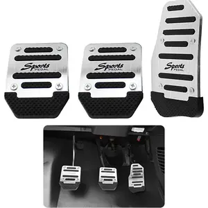 Pack-3 Car Non-Slip Aluminum Alloy Pedal Pads, Anti-rubbing Manual/Automatic Gearbox Gas Pedal Brake Pedal Cover, Universal Car Clutch Pedal Replacement Kits (Silver)
