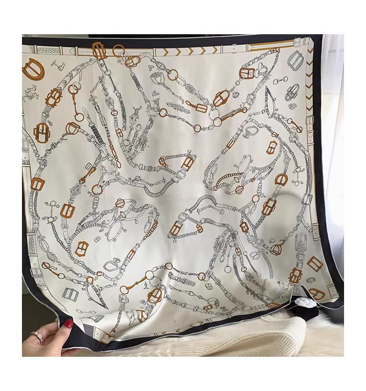 Dandana Scarf Versatile Silk Scarf with Saddle Buckle, Hair Scarf 100% Mulberry Silk, Women’s Diagonal Satin Silk Square Scarf, Look Rich Viral Scarf