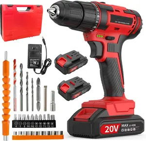 20V Power Drill Cordless, Cordless Drill with  and Charger with Torque 30N, Impact Function, 3/8-Inch Keyless Chuck for Screwdriving and Drilling (Battery2)