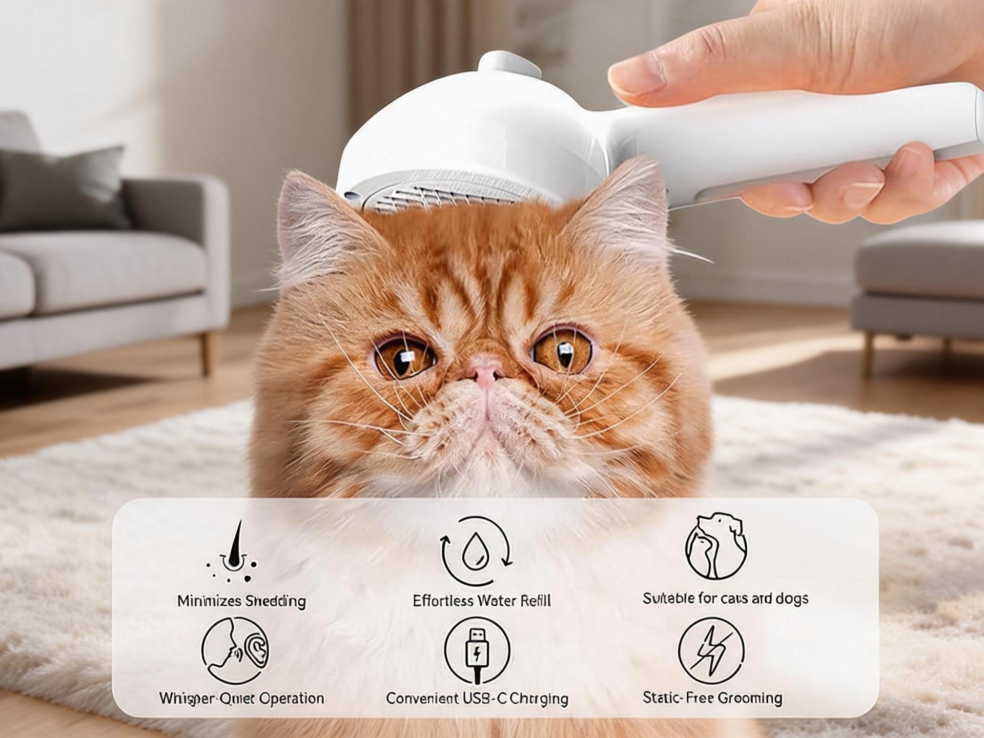 All-In-One Pet Hair Removal Brush Pet Steam Brush, 3-in-1 Spray Hair Removal Comb for Dog and Cat, Steam for Shedding and Grooming, Spritz Defur Comb, Water Brush for Long & Short Haired Pets