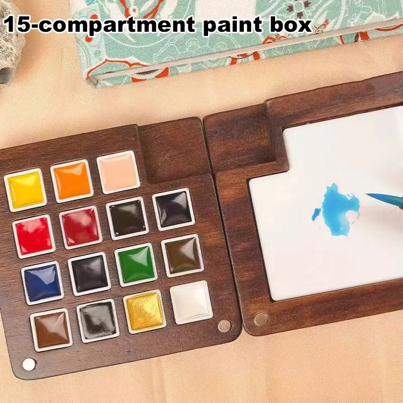 8/15 Grid Portable Sketchbook Palette, Mini Walnut Wood Color Palette Box Travel Watercolor Case For Drawing, Art Craft Supplies, Crafting Supplies, Art Materials, Art Supply(Without Colors)