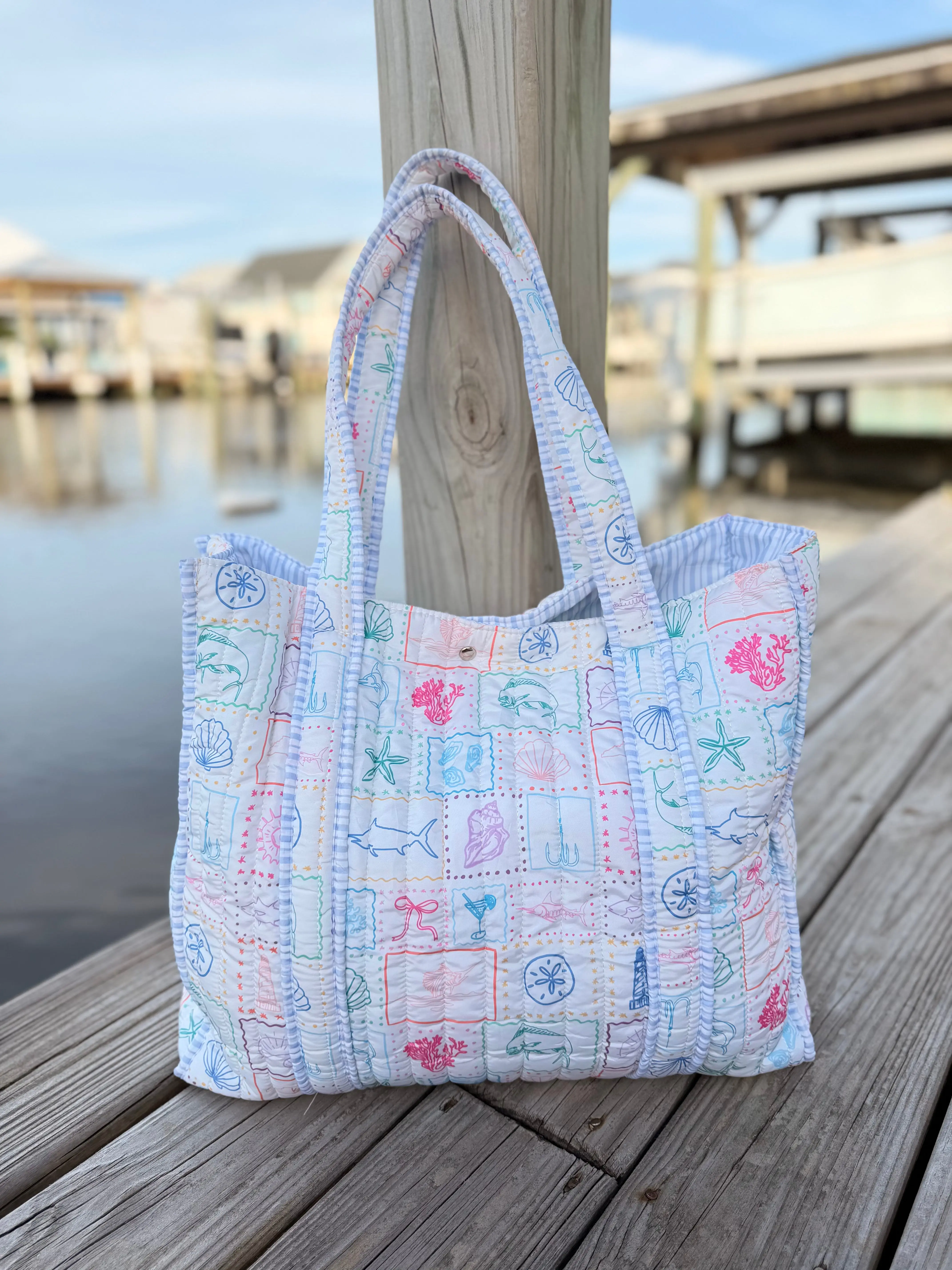 Coastal Chic Quilted Tote Bags