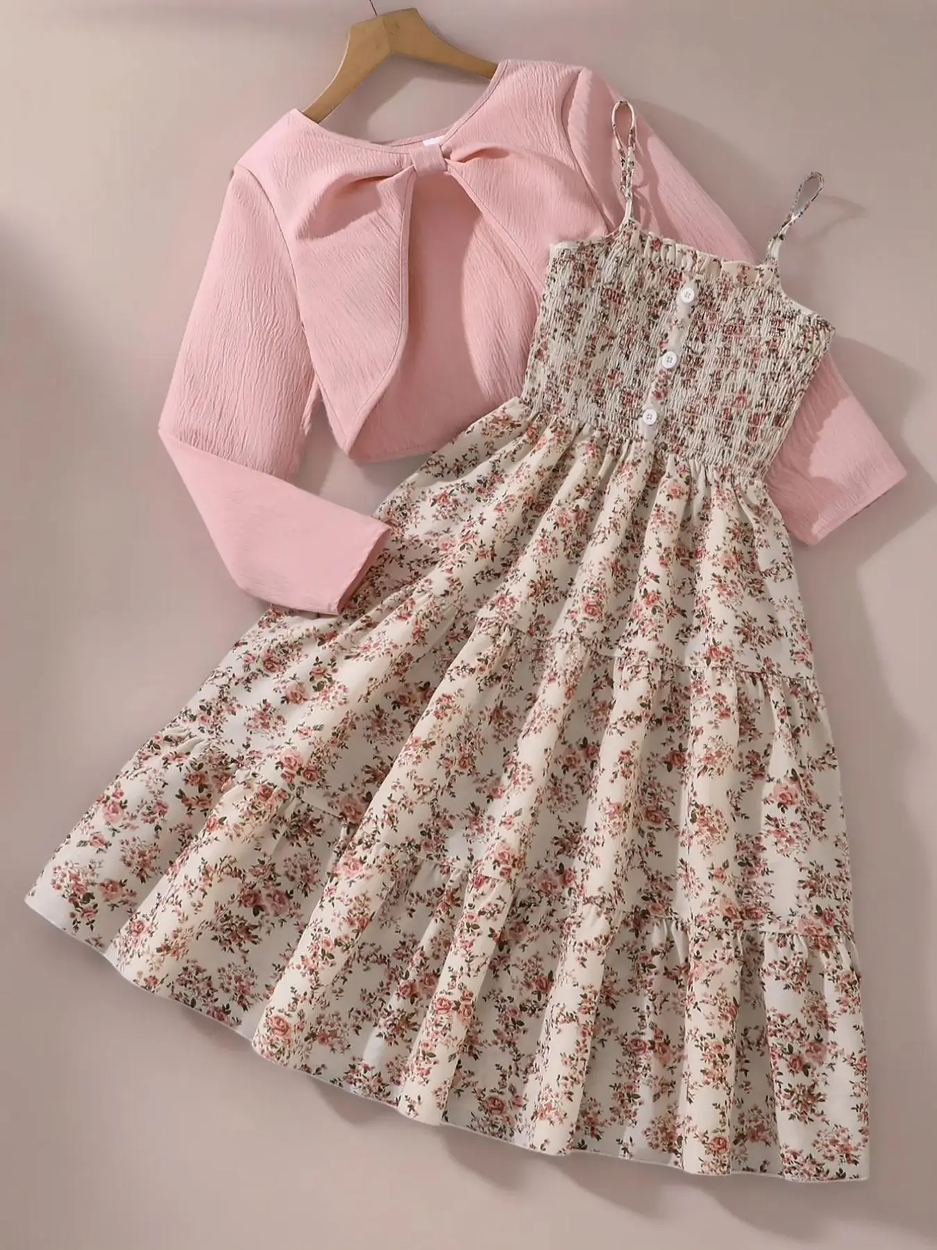 Girls' 2-Piece Flower Print Set, Bow Design Short Jacket & Strapless Dress,  Elegant Sweet Fashion for Daily Wear, Floral Dress, Cute Dress, Ditsy  Floral Dress - TikTok Shop