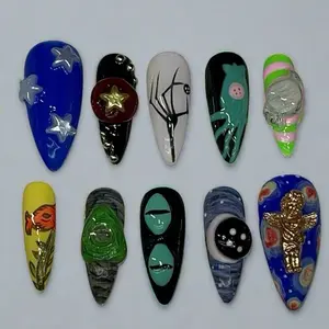 Coraline Inspired Press On Nails | Fantasy Galaxy Nail Art | Handmade 3D Button & Star Nails | Unique Cosmic Nail Set