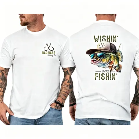 Men's T-Type Oversized Rib Basic Graphic Tee - Lightweight Cotton, Short-Sleeve Round Neck, Funny Fishing Print Streetwear, Soft Foldable Cold-Wash Top (Evening Use, Valentine's Day Gift, S-3XL), Men's T Shirts
