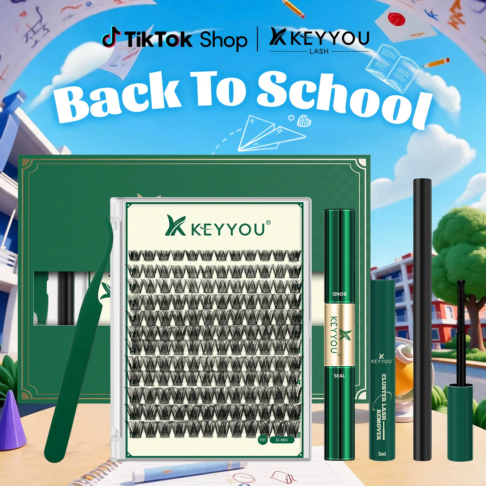 KEYYOU DIY Cluster Lashes Summer Volume Waterproof Long-Lasting Lash Extension D Curl 8-18MIX Eyelash Extensions Cosmetic Makeup #BackToSchool