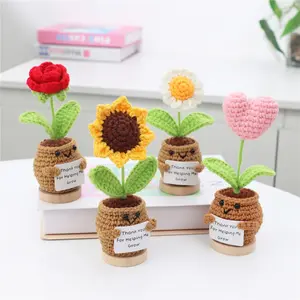 4-Piece Handmade Crochet Emotion Doll Set, Positive Energy Sunflower Rose Daisy Home Decor, DIY Craft Kit for Kids & Adults