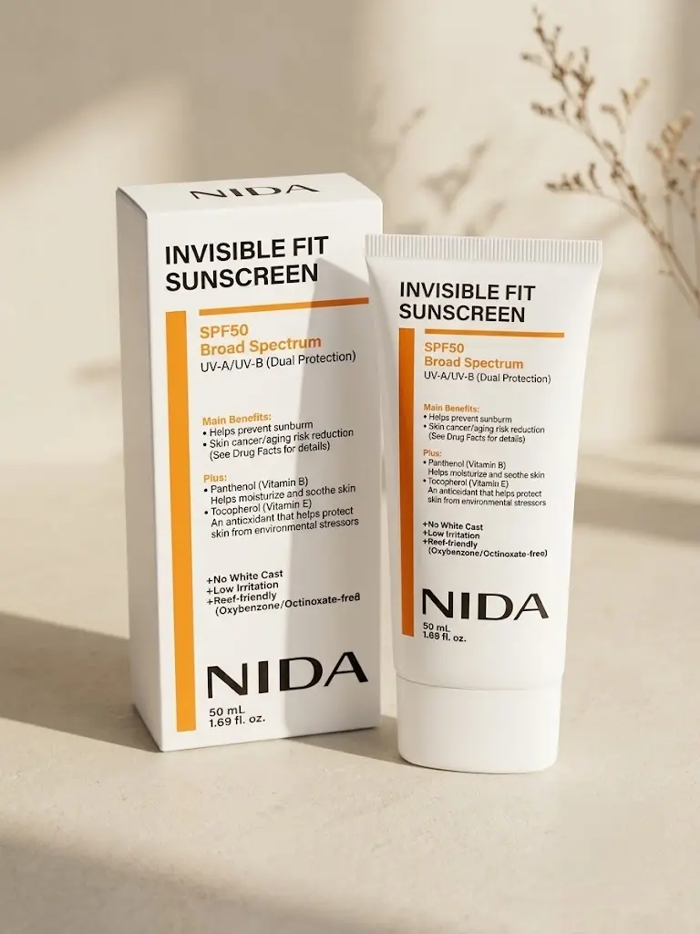 NIDA Invisible Fit Facial Sunscreen - Lightweight, Skin Repair Formula for Sensitive Skin