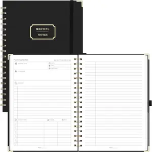 Meeting Notebook for Work B5 Half Meeting Half Note Planner, 100 Pages, 100GSM Thick Paper, Hardcover, Project Organizer for Women Men Office, Business, Note Taking, 8"x10.2" - Black