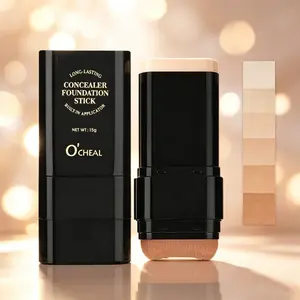 5-color Dual -Ended Foundation Concealer Stick, Dual-ended with Built-in Brush, Moisturizing & Lightweight