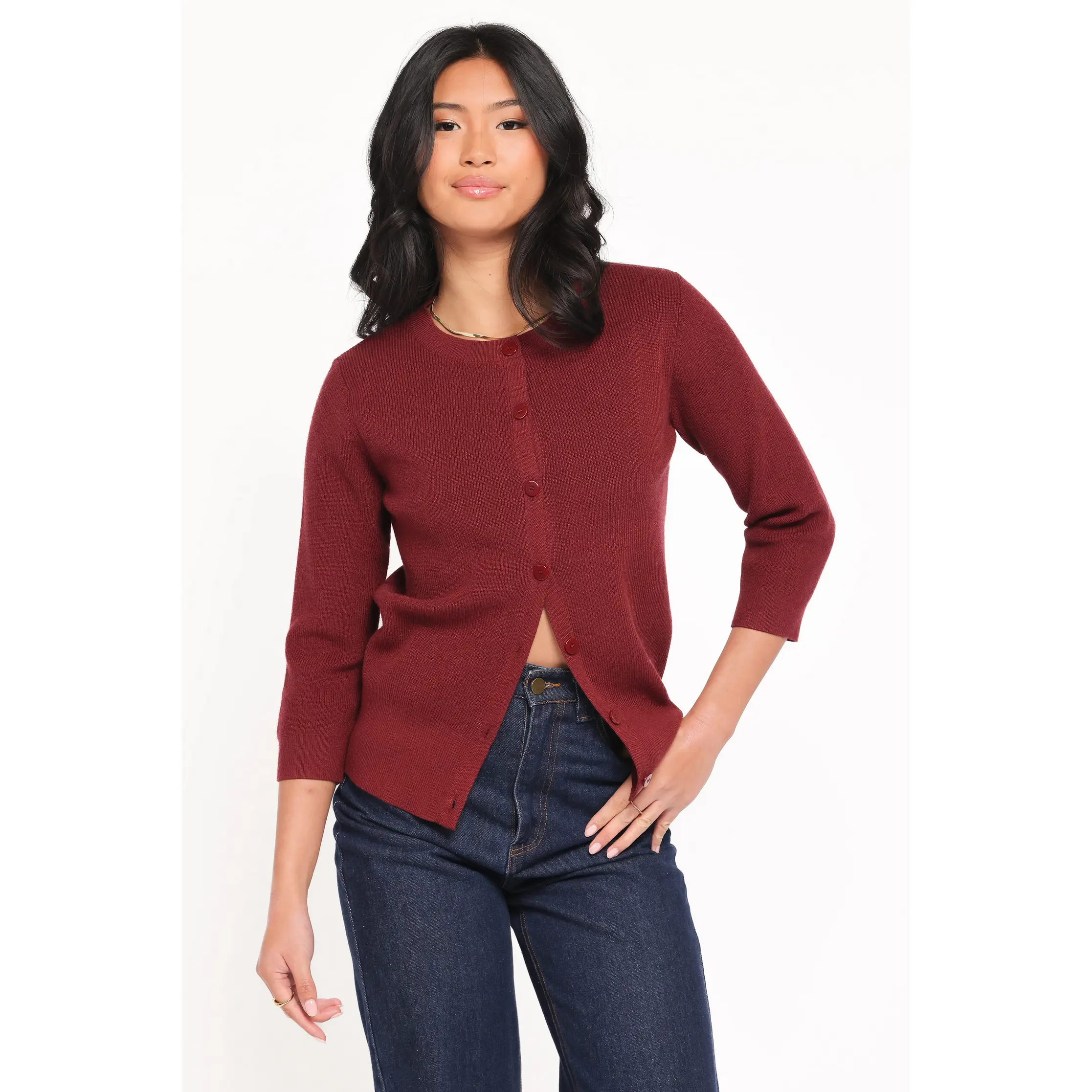 Cataline Button Front Top - Wine