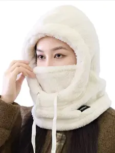 Women's Winter Fleece Full Face Mask Hat Scarf Set, Integrated Cap, Thick Fleece Hooded Hat, Ear Protection, Windproof Cotton Hat, Cycling Warmth Accessor