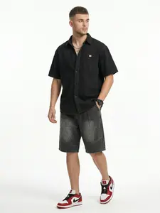 CAONAT Men’s Denim Short Sleeve Shirt – Casual Button Down Jean Shirt for Men, Lightweight Breathable Summer Shirt, Relaxed Fit Vintage Washed Shirt