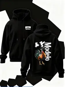 New Men's Hoodie 'modelo Rooster' Print, Soft Stretch Knit Fabric, Standard Fit, Casual Daily Wear, Four-Season Hooded Clothing, Fun Style, Hooded Sweatshirt