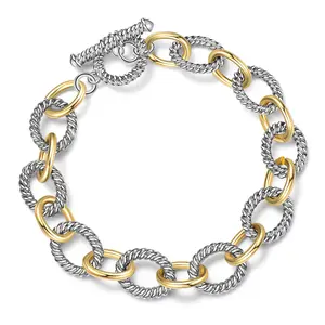 Mytys Two-Tone Design Wire Twists Cable Bracelet Braided Bangle Circle Chain Link Stylish Jewelry Gift For Women &Girls Jewellery