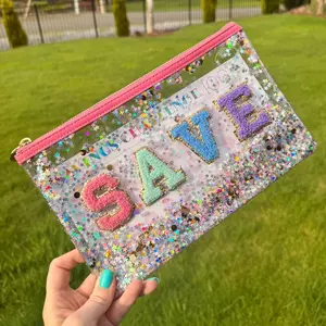 Glamorosa 100 Day Savings Challenge Kit with Confetti Pouch, Embroidered 'SAVE' Letters, 2 Savings Tracker Sheets & Stickers for Saving Fun