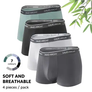David Archy Mens Trunks Underwear Soft Breathable Bamboo Rayon Trunk No Fly Pouch 4 pack Stylish Briefs Menswear for boyfriend