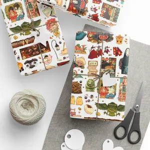 Studio Ghibli Christmas Gift Wrapping Paper, Hayao Miyazaki Fairy Tales Japanese Style Art Wrapping Supplies for Anime Lovers Home Party Holiday Birthday Presents