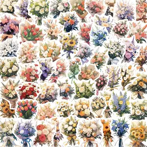 Flower Bouquet Pattern Sticker, 60pcs/set Waterproof Self Adhesive Decor Paper, Decor Sticker for Gift Greeting Card Water Bottle Laptop Phone, Ornaments