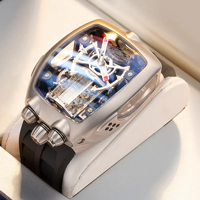 FEICE Men's Luxury-Inspired Stainless Mechanical Watch - Automatic Skeleton, Waterproof, Sapphire Crystal, Japanese Movement, Shock-Proof, Supercar-Inspired Luxury Business Wristwatch, Luxury-Inspired Mechanical Watches, Shock-Proof Mechanical Watches