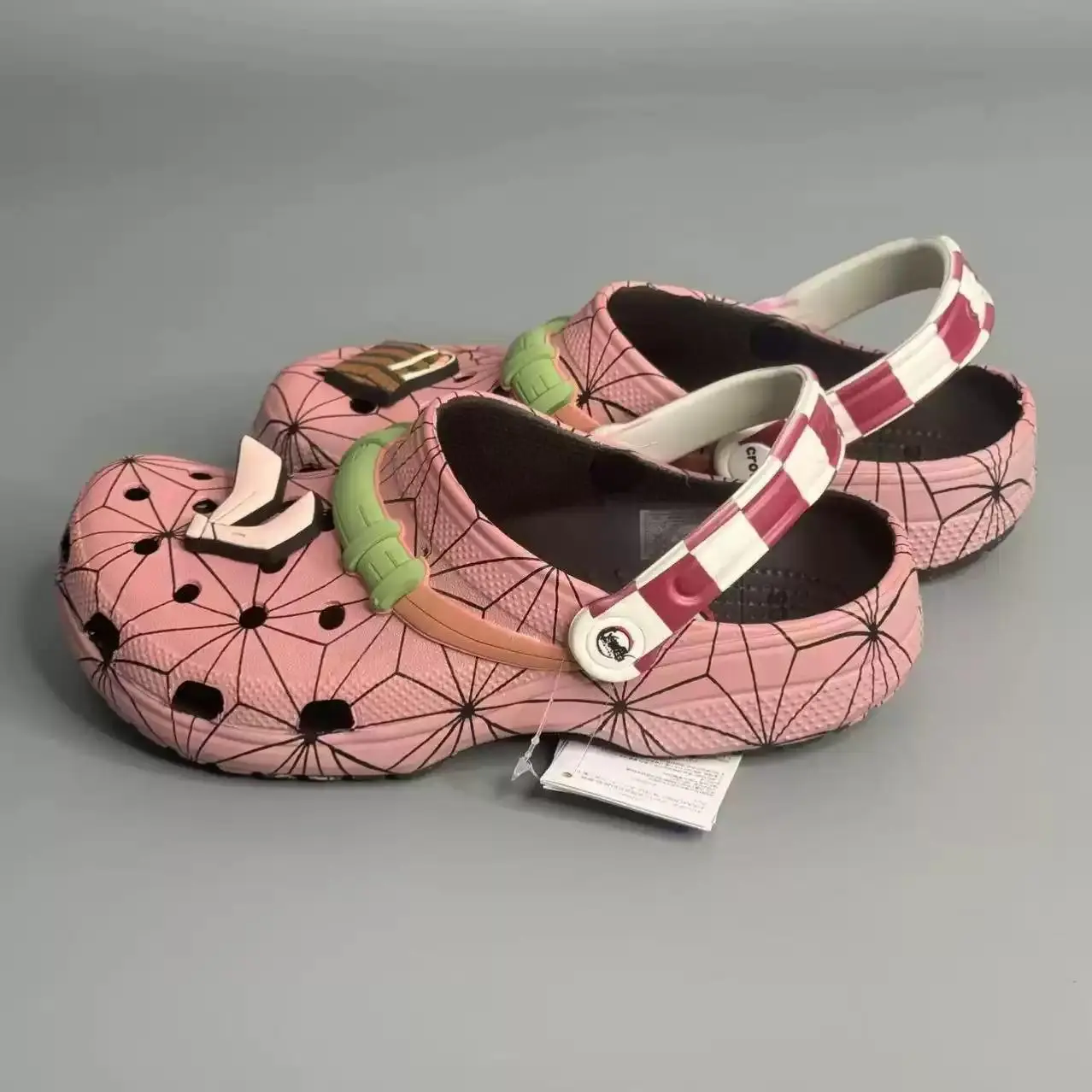 Demon Slayer Nezuko Clog Sandals Pink Anime Shoes Unisex Lightweight Slip On Shoes with Adjustable Heel Strap Cute Character Charms