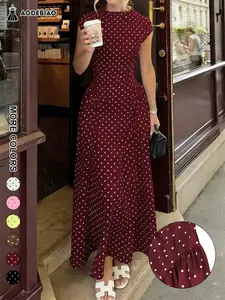 Elegant Polka Dot Dress for Women, Slim Fit, Round Neck, Party Dress, Back-To-School Party Dress, Special Occasions, Casual Comfort French laid-back style