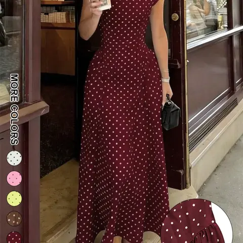 Casual French Elegant Fashion Dress for Women, Chic Slim Fit Round Neck Sleeveless Party Dress for Back to School and Special Occasions