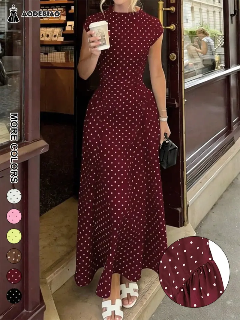 burgundy and white polka dot dress Burgundy Spot Satin Maxi Dress with Sleeve  Me&B