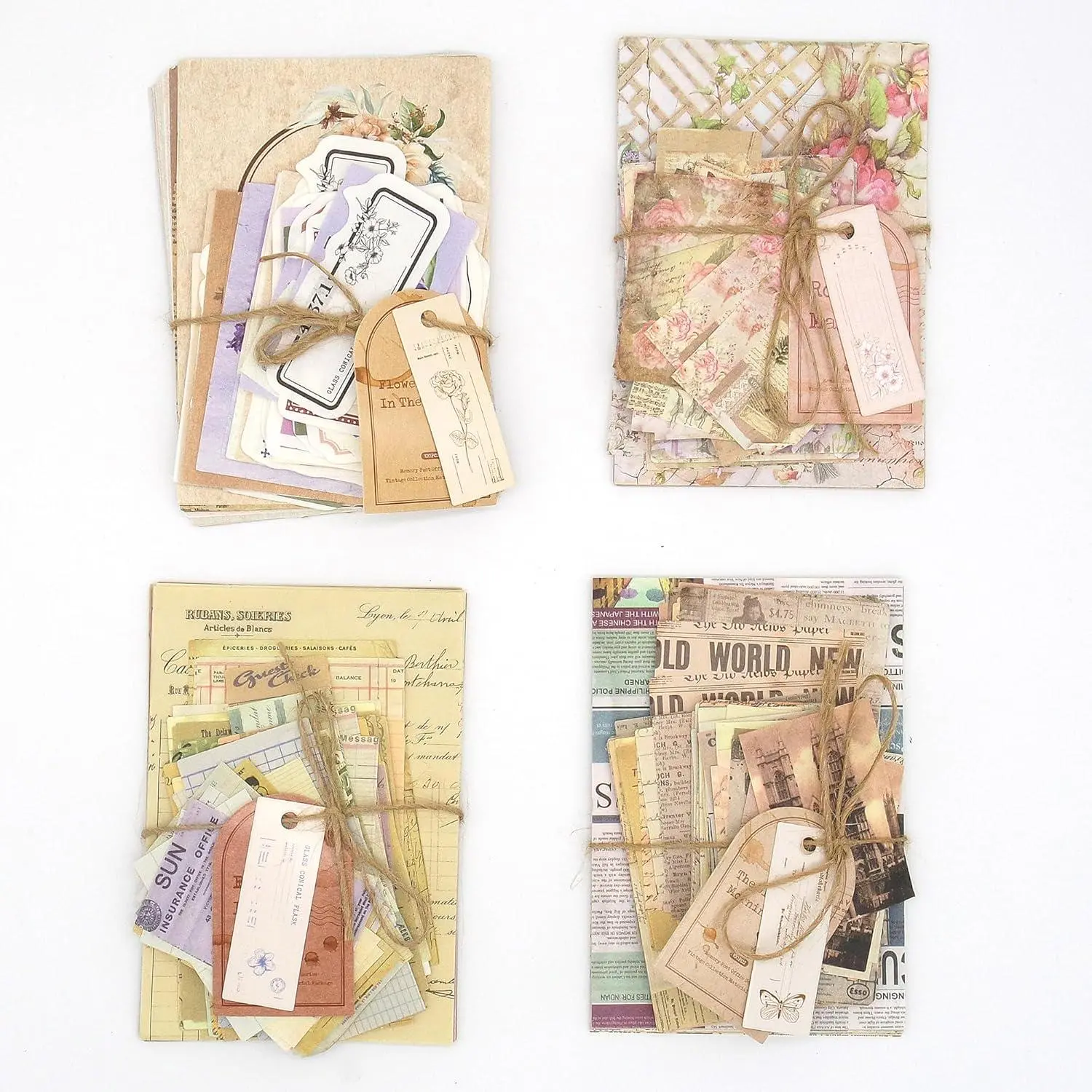 Vintage Craft Paper (400 Pcs, 3.5 in x 5.1 in & 1.2 in x 2.7 in, Multiple Themes) - Scrapbook Supplies for Teens, Home Improvement, Planner Embellishments, Mixed Media Collage, Card Album Decor