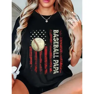 100% Cotton Father's Day Baseball Papa USA Flag Gifts Dad Men Baseball T-Shirt