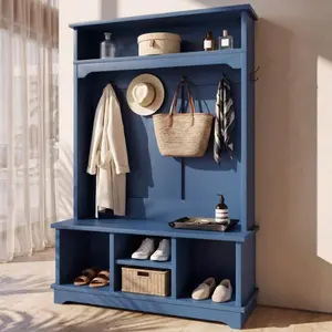 Bellemave 3-in-1 Entryway Hall Tree - Coat Rack, Shoe Storage Bench with 4 Shoe Cubbies, 1-Tier Top Storage for Entryway, Bedroom
