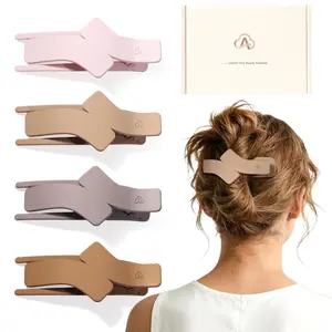 Medium Flat Hair Clips for Women,  Flat Claw Clips for Thin Thick Hair, Duckbill Hairclips for Driving, Doing Yoga,  Hold and Non Slip-, Brown, Grey, Khaki, 4 count