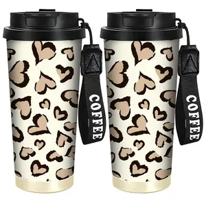 1pc 18oz stainless steel coffee Leakproof Insulated Tumbler with lid: leak-proof, fun design, vibrant and perfect Valentine's Day and Easter gift. Coffee lovers, coffee bar accessory, hand wash only, reusable