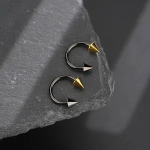 Oufer 2PCS Titanium Internally Threaded Mix & Match Color Black & Gold Spike Ends Septum Nose Piercing Ring Set Inner Diameter 10mm
