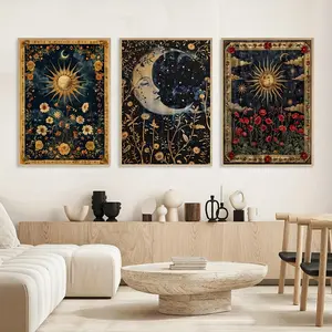 3 Bohemian style canvas wall art sets with 2D printed frameless paintings for wall decoration, living room, and bedroom decoration, Home Wall Art