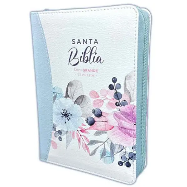 Spanish RV1960 Faux Leather Bible with Clasp, 11-Point Compact Type, Light Blue Spring Painted Edges - Bible in Spanish