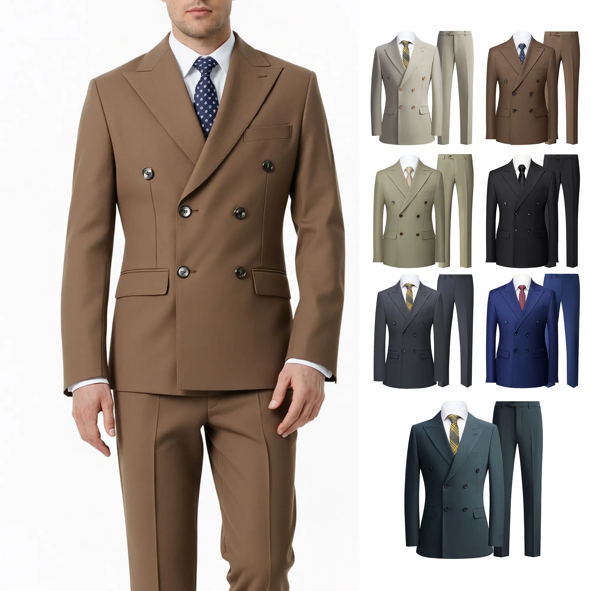 Men’s Double-Breasted Suit Set – Slim Fit 2-Piece Blazer and Pants, Classic Formal Business Suit for Wedding, Office & Events