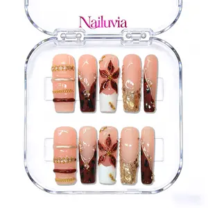 (D082) Nailuvia Bangle Nail Mid-Square (1.3 inch) 10pcs Bangle Nails Y2K sweet cool luxury style handmade acrylic press on nails, 1.3 inch medium square shape, with a smooth, glossy finish for a comfortable fit,Valentine's Day, Reusable and durable