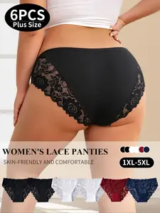 Designed for Real Comfort! 6-Piece Plus Size Set Panties | Elastic Waistband + Breathable Crotch + Soft Lace Trim | Skin-Friendly Fabric for 1XL-5XL | Feel The Difference!