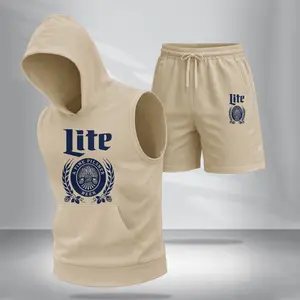 Men’s Sleeveless Hoodie & Shorts Set – “Refreshing Beer” Graphic, Summer Two-Piece Activewear, Casual Streetwear, Regular Fit Gym & Sport Fashion, Lightweight Men’s Outfit