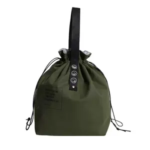 Letter Print Drawstring Lunch Bag, Durable Canvas Lunch Bag with Adjustable Strap, Foldable Insulated Lunch Bag for Women & Men