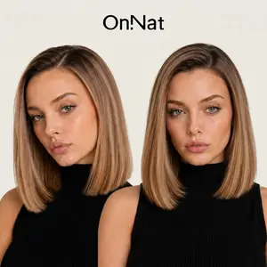 Michelle - OnNat Summer Vibe Bob Wig | 12-inch Glueless Pre-cut Lace & Pre-plucked Hairline Caramel Blonde Short Straight Left Side Part Bob With Effortless Natural Scalp Look  Go-to Style