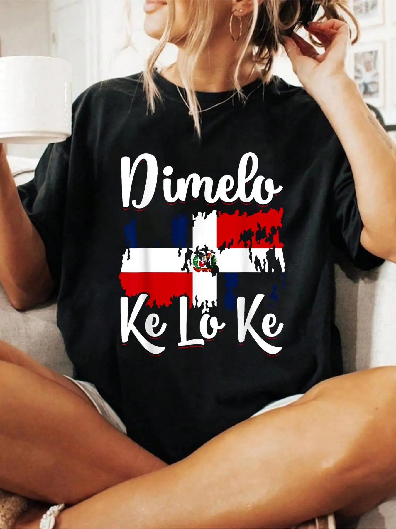 Dominican Republic Flag Dimelo Ke Lo Ke Women Dominicana T-Shirt Print T-Shirt Casual Crew Neck Short Sleeve Comfort Tee Top For Spring & Summer Women's Clothing
