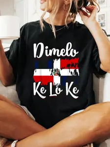 Dominican Republic Flag Dimelo Ke Lo Ke Women Dominicana T-Shirt Print T-Shirt Casual Crew Neck Short Sleeve Comfort Tee Top For Spring & Summer Women's Clothing