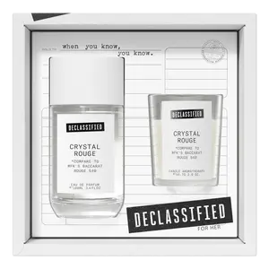 Declassified Crystal Rouge Eau de Parfum & Candle Set | Long-lasting | 100ml+ 56.7 G | Saffron, Orange Blossom, Cedarwood, Oakmoss, Amber & Jasmine