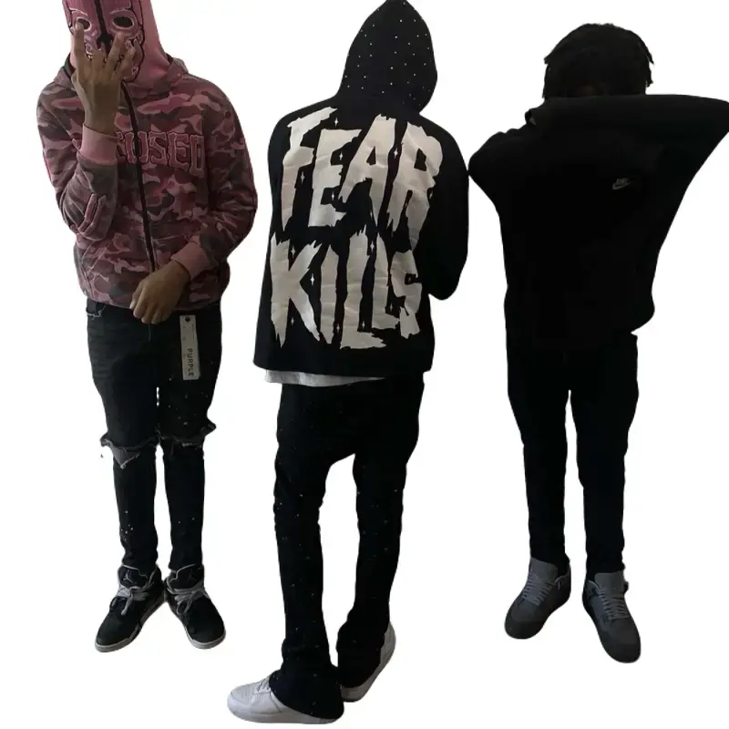 FEAR - Rhinestone Heavyweight Hoodie 400 gsm 100% Cotton Stylish Sweatshirt Menswear Cropped Pullover Casual Long Sleeve Jacket with Custom Woven Tags - Outfits