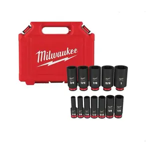 Milwaukee SHOCKWAVE 3/8 in. Drive SAE Deep Well Impact Socket Set 12-Piece High-Quality Tool Kit with High Strength Steel & Non-Slip Hex Geometry