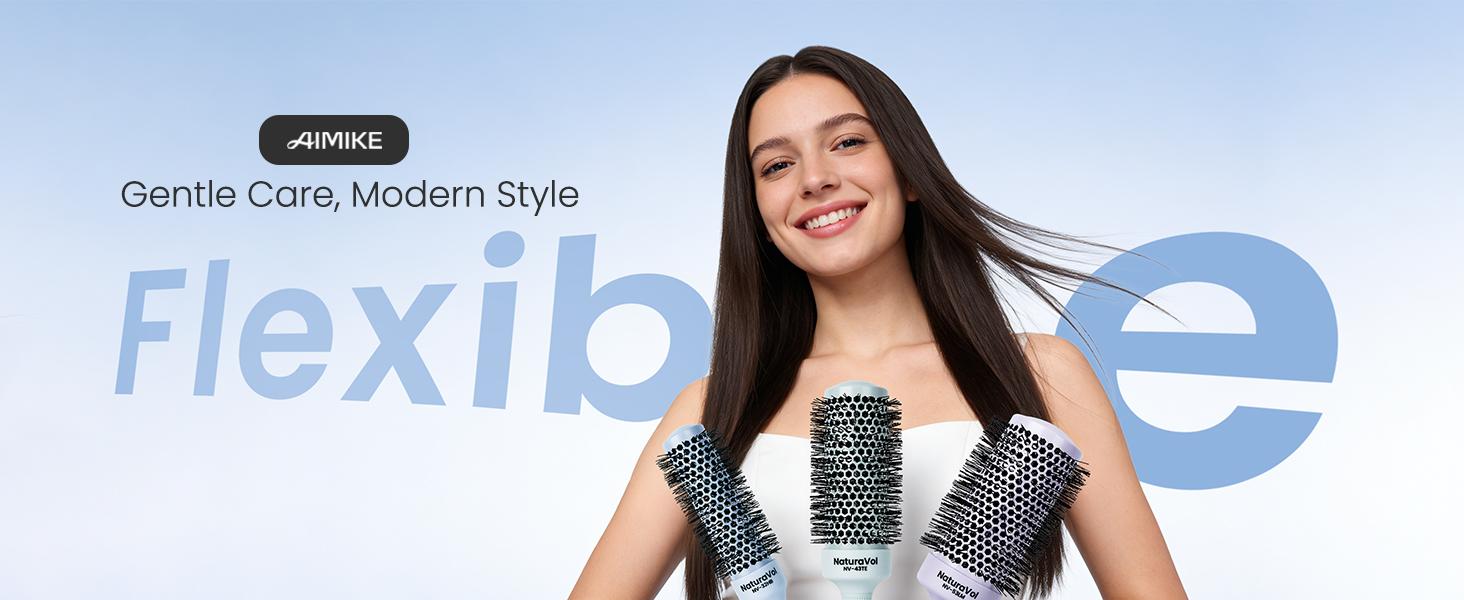 AIMIKE NaturaVol Round Brush for Blow Out, Nano Thermal Ceramic Round Hair Brush for Fine Hair, Fast Blow Dry for Smooth Salon-Style Finish at Home, Adds Volume,Blue (1.3" Barrel, 2.1" with Bristles)